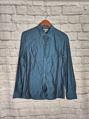 Kenneth Cole Reaction Medium Super Slim Fit Button Down Dress Shirt Blue